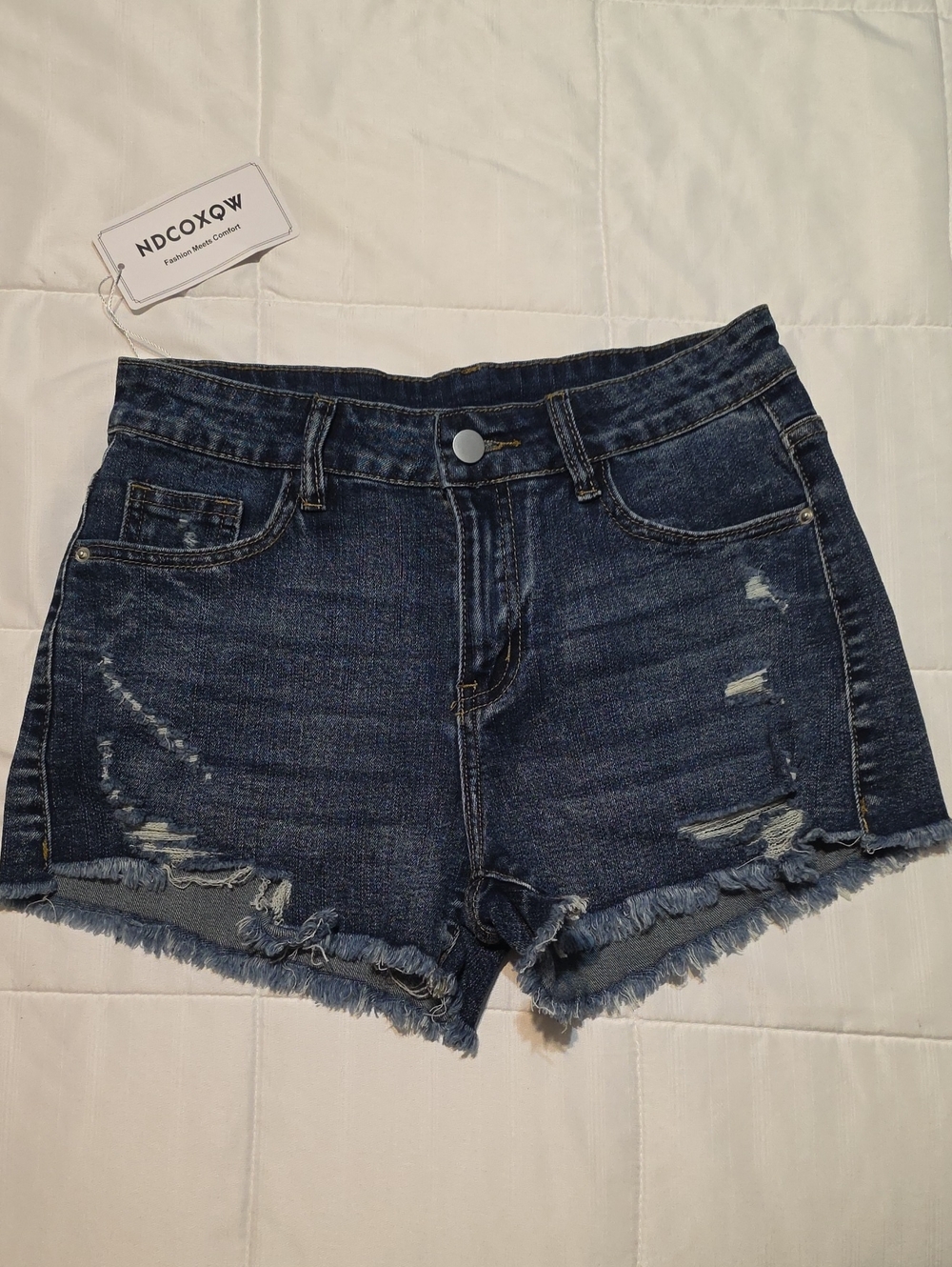 Women’s Dark Blue Distressed Denim Shorts